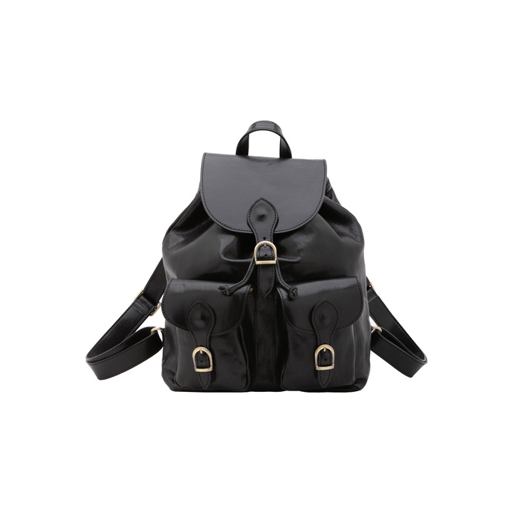 I Fratelli, Rucsac de piele cu buzunare cu clapa, Negru