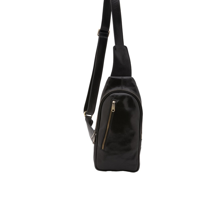 I Fratelli, Rucsac de piele cu buzunar frontal cu fermoar si o bareta, Negru