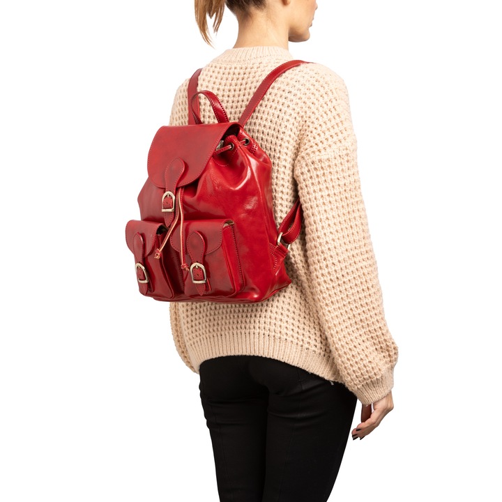 I Fratelli, Rucsac de piele cu bareta ajustabila, Rosu