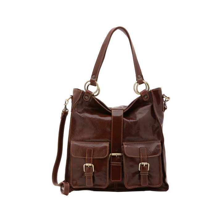 I Fratelli, Geanta shopper de piele cu catarame, Maro