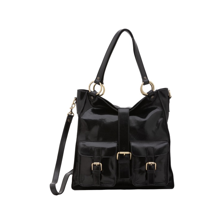 I Fratelli, Geanta shopper de piele cu catarame, Negru