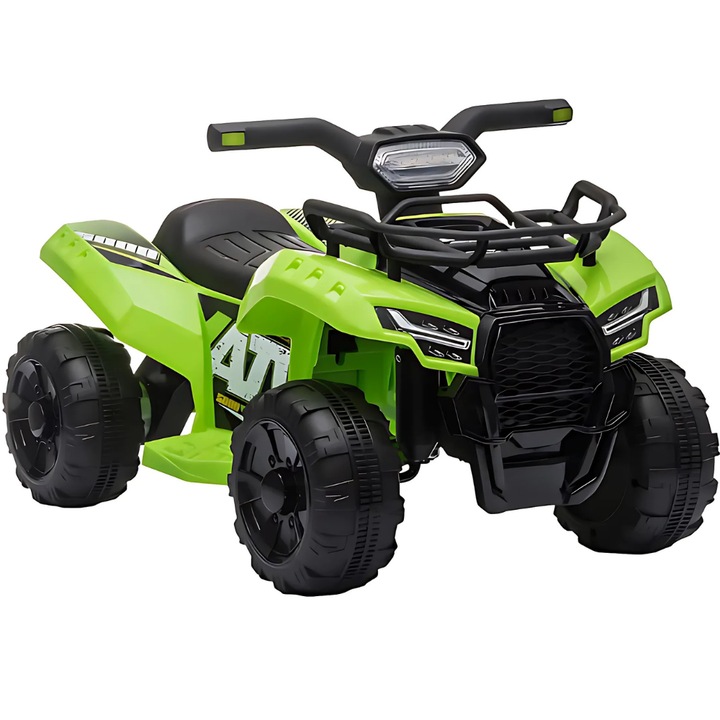 Promerco® elektromos ATV gyerekeknek, QUAD jármű 6V-os újratölthető akkumulátorral, maximális sebesség 2 km/h, fém/polipropilén szerkezet, biztonságos, stabil, ergonomikus kialakítás, ideális az első kalandokhoz négy keréken, zöld