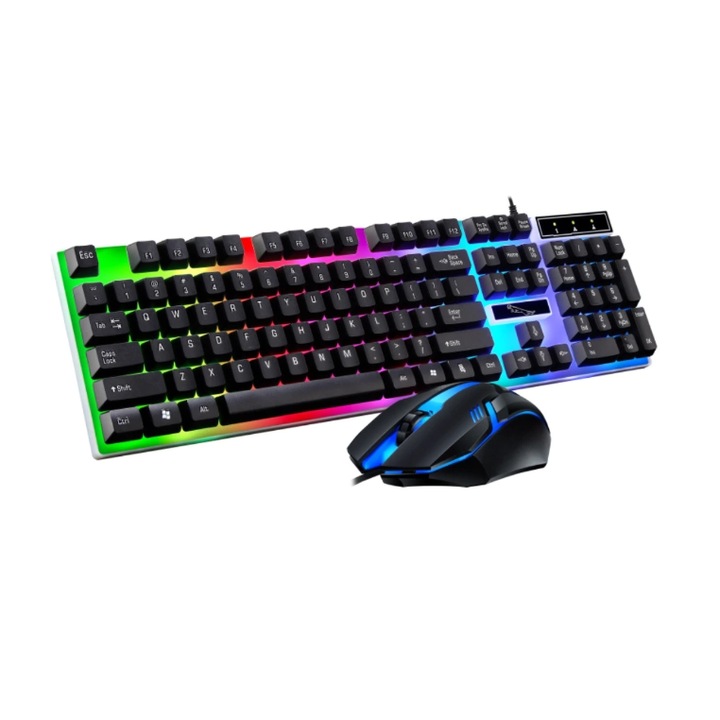 Комплект мишка и клавиатура с кабел, LED светлини, гейминг, компютър, лаптоп, черен