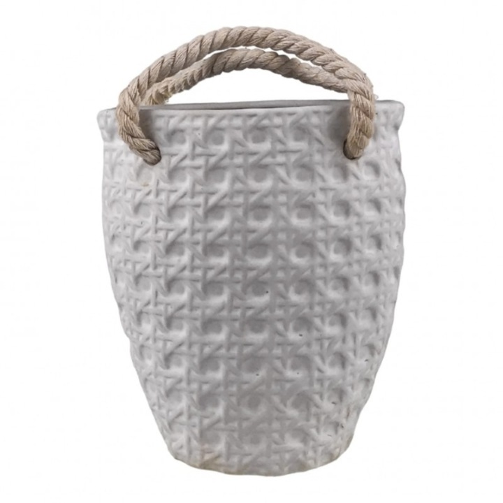 Vaza din ceramica in forma de poseta.12x14 cm alb