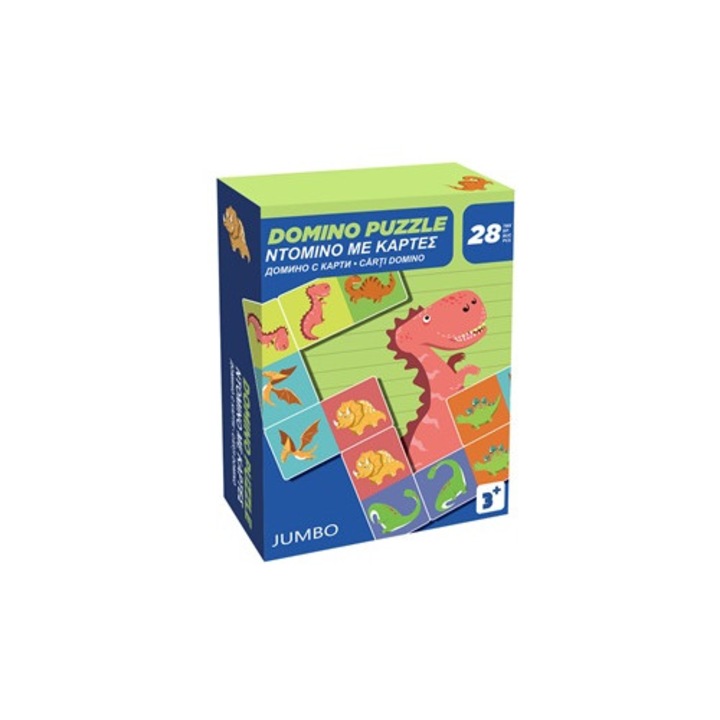 Joc de Societate Domino cu Carti Dinozauri & Forme 28 piese