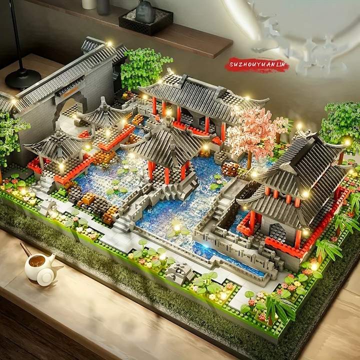 Комплект строителни блокове „Класически градини Суджоу“, Традиционна китайска архитектура, ABS материал, за възраст 12+, Идеален за любители на архитектурата и историята, WALALLA, 3877 части