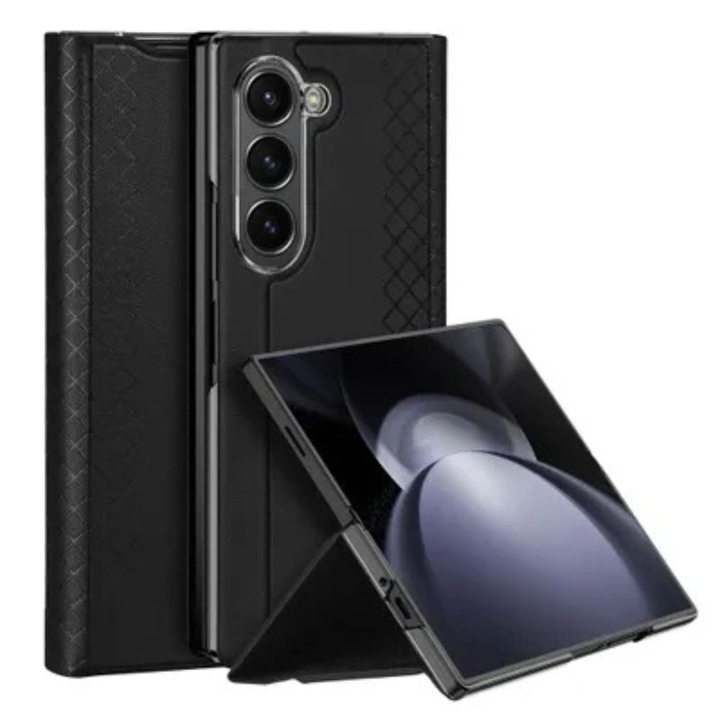 Carcasa DuxDucis Bril Leather compatibila cu Samsung Galaxy Z Fold 7, Buzunar card, Piele ecologica, functie stand, Negru