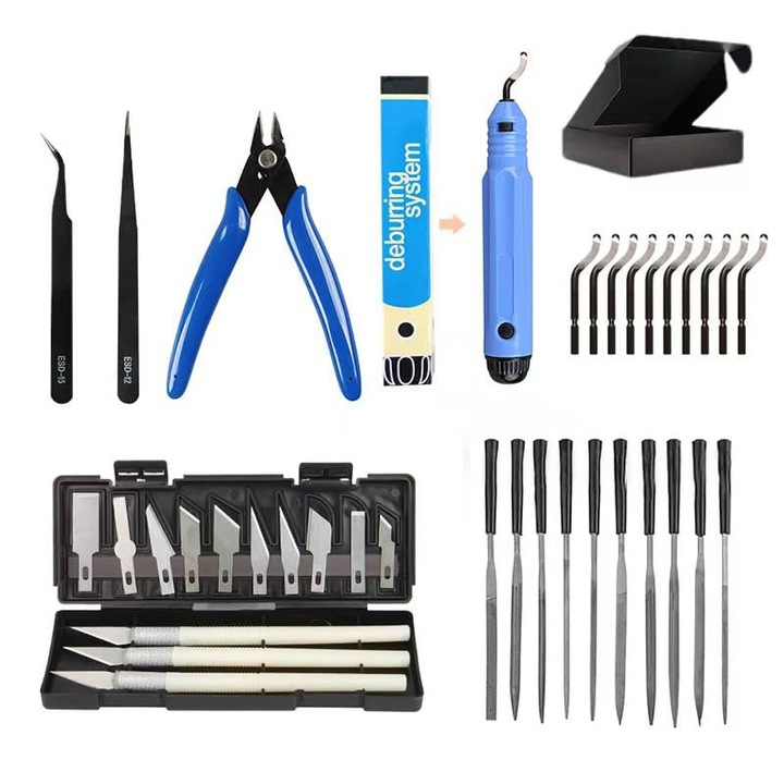 Set 38 instrumente pentru imprimanta 3D, WALALLA, set de 38 de piese, inclusiv unelte de curatare, unelte de debavurare si dezasamblare, punga de depozitare, pentru imprimare 3D, intretinere, curatare, dezasamblare, accesorii de taiere, multicolor