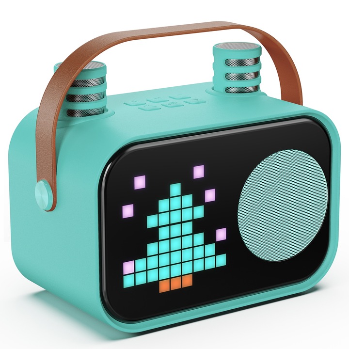 Преносим високоговорител FanFun, зелен, 15W, микрофон и динамични светлини, 8 часа живот на батерията, Bluetooth/USB/AUX свързаност