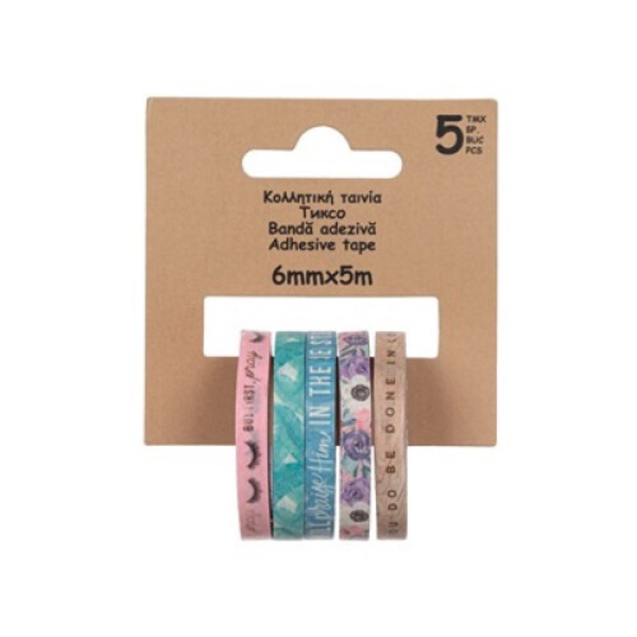 Washi ленти с различни шарки 5м х 0,6см - 5бр