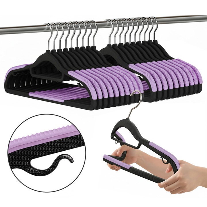 Set de carlige antiderapante SOFTY 20 buc negru/violet