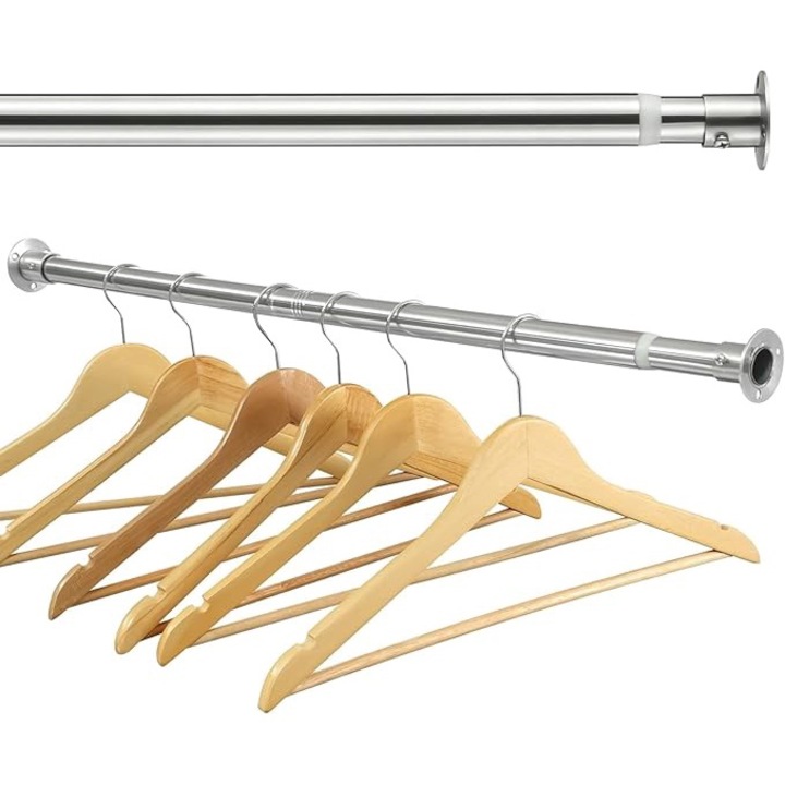 Bara extensibila, lungime reglabila 110-137 cm, potrivita pentru umerase dulap, otel inoxidabil, Argintiu