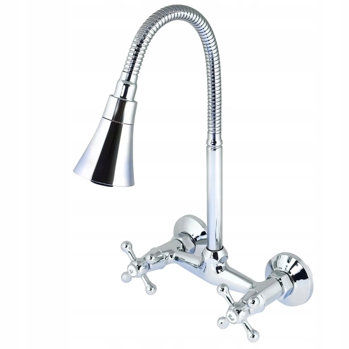 Смесител за мивка за баня, Fontes, Flex, 400135, Въртящ се, Двоен контрол, Хром, Висок чучур, Регулируем, Сребърен