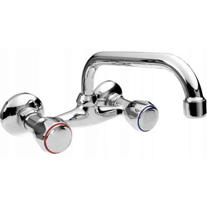 Кухненски смесител, Fontes, 6000746, Стационарен, Двойно управление, Хромиран, Стандартен, Регулируем, Сребрист