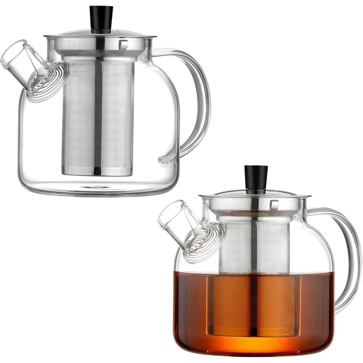 Boroszilikát üveg teáskannák, 800 ml (2 db-os készlet) kivehető infúzióval, AYCYKD, tűzhelyálló, kicsi, virágos és szálas teához