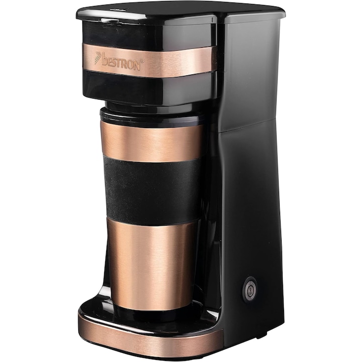 Cafetiera Bestron Copper Collection, 750 W, cana termoizolanta inclusa 420 ml, cu filtru permanent, cafea in 2 minute, Cupru