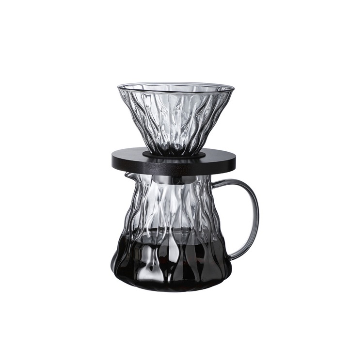 Комплект кафемашина V60 EqiEch, стъкло, 600мл, с дръжка от орех, за 1-4 чаши