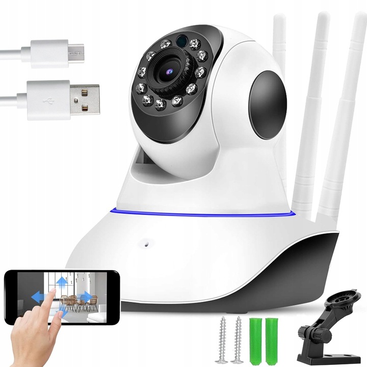 Camera de supraveghere IP WiFi, HANGZHOU A LINK STAR TECHNOLOGY CO., rotativa, alba, set complet