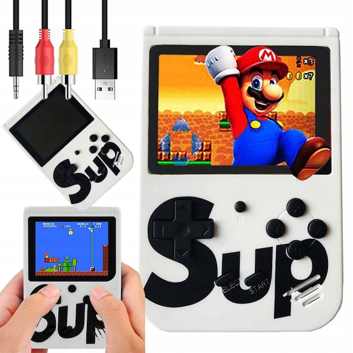 Mini consola retro, 400 jocuri, alb, 3 inch, set complet
