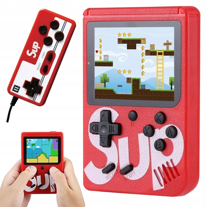 Mini consola retro de jocuri, 400 jocuri, rosie, cu display 3 inch