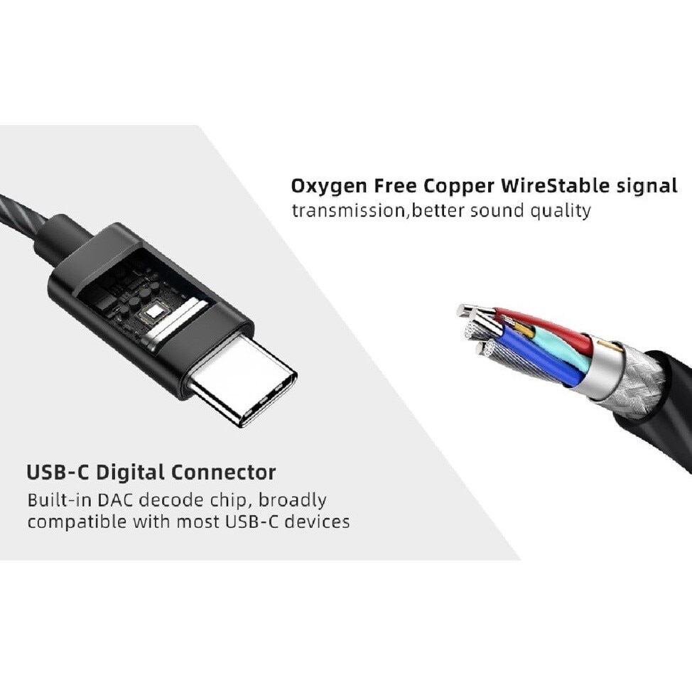 Casti Müller®️ cu fir in-ear si microfon, telecomanda pentru apeluri/volum, DAC ADC 32bit 348Khz, Hi-Res Hi-Fi, 10MM-6μ grafit film negru de fum, bobina dinamica 32 ohmi, mufa type-C 1, 2 metri, Negru