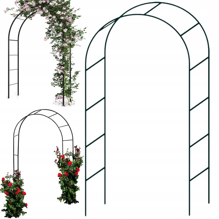 Pergola metalica pentru flori, HANGZHOU, arc, verde inchis, 235x135x38cm