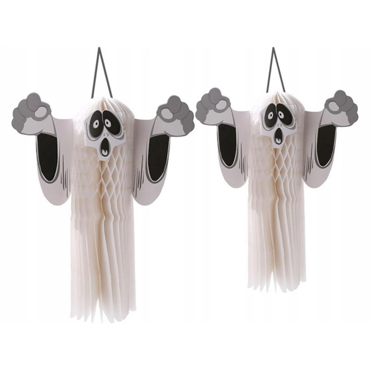 Decoratiune Halloween, fantoma din hartie, 36cm, alb