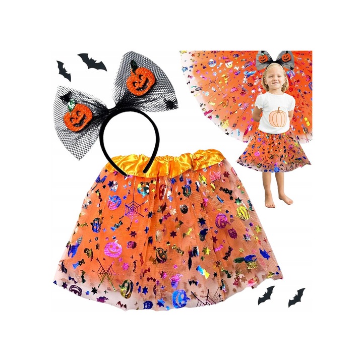 Costum Halloween, fusta tutu cu opasa si fundita, portocalie, dimensiune universala