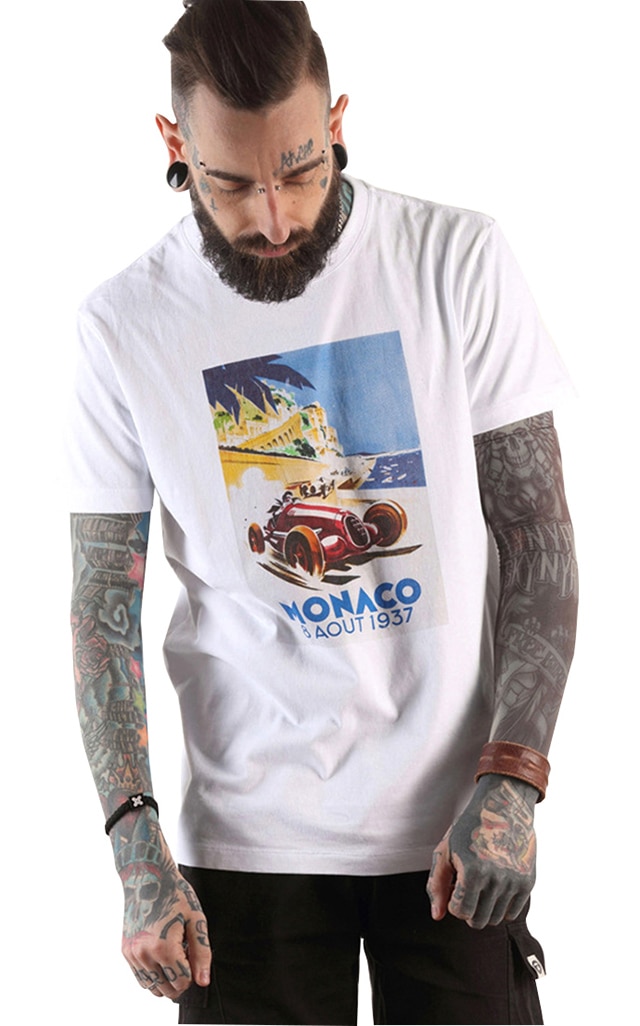 Tricou barbati Blau Grun imprimeu monaco, Alb