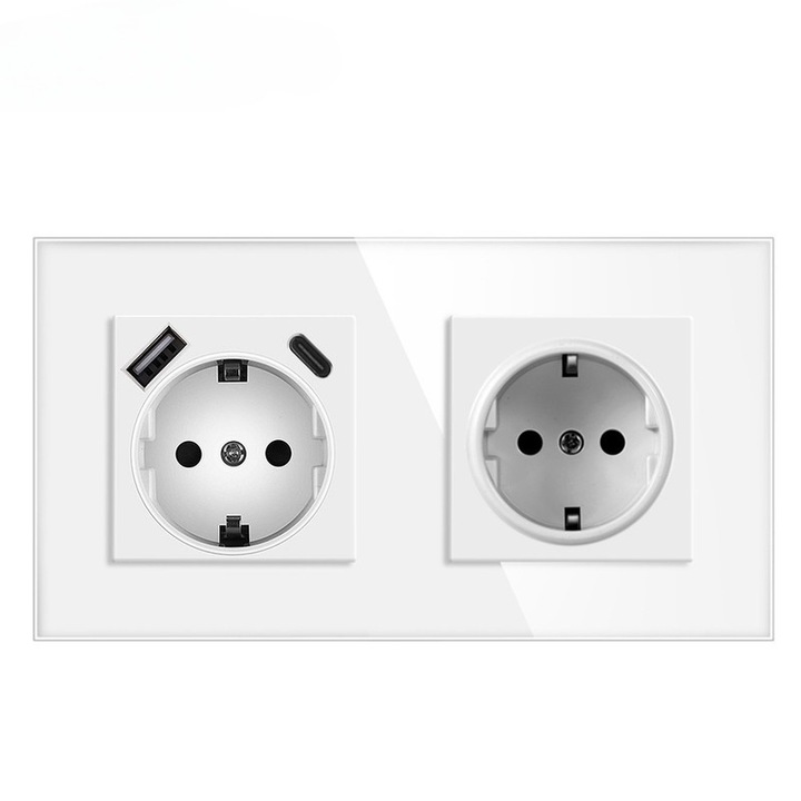 Двоен външен контакт с USB A+C, Fantasy, европейски стандарт, 250V/16A, бял, за 4M контакт