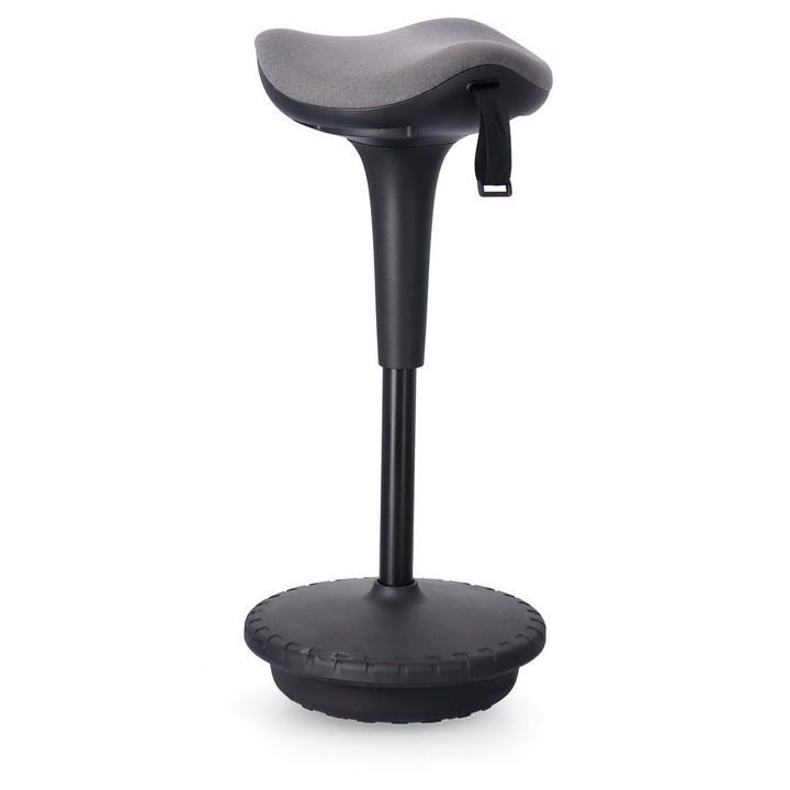 Taburet inaltime reglabila otel negru textil gri Caleb 34x65.5/83.5 cm