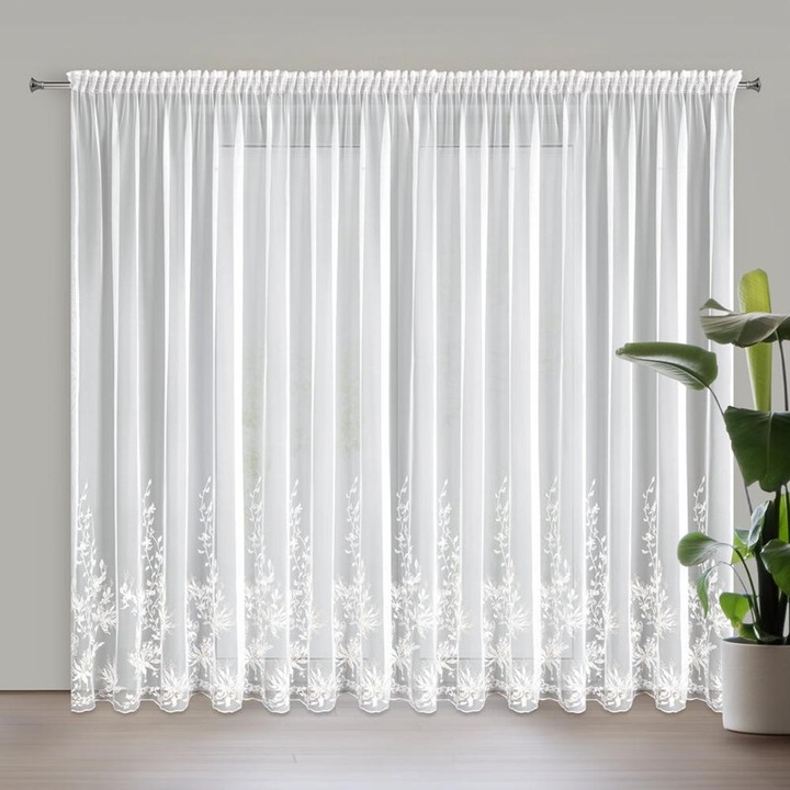 Бяла завеса Julia, 350x270 см, полиестер, с бродерия и перли