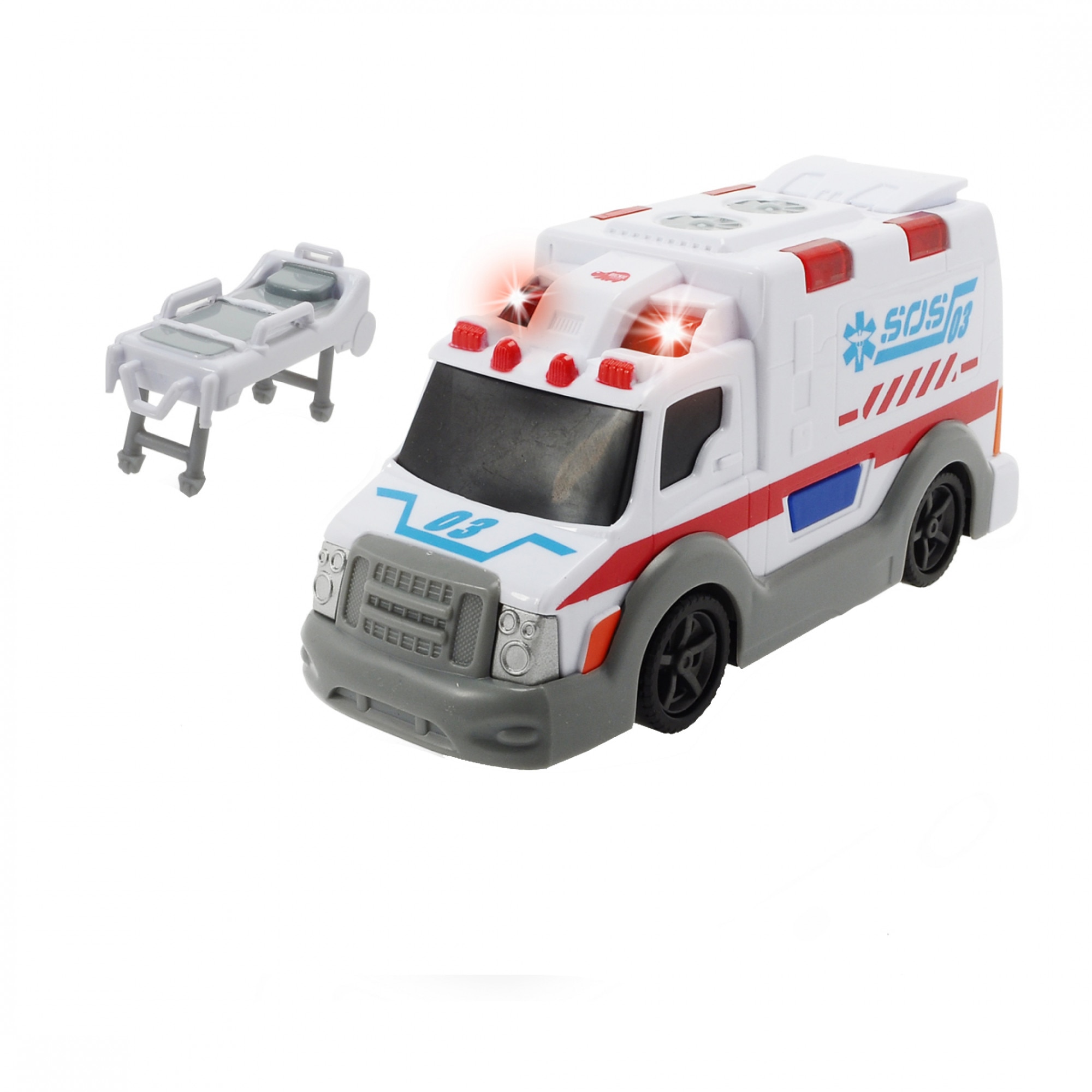 Set Dickie Toys, masina cu lumini si sunet, Ambulanta cu targa
