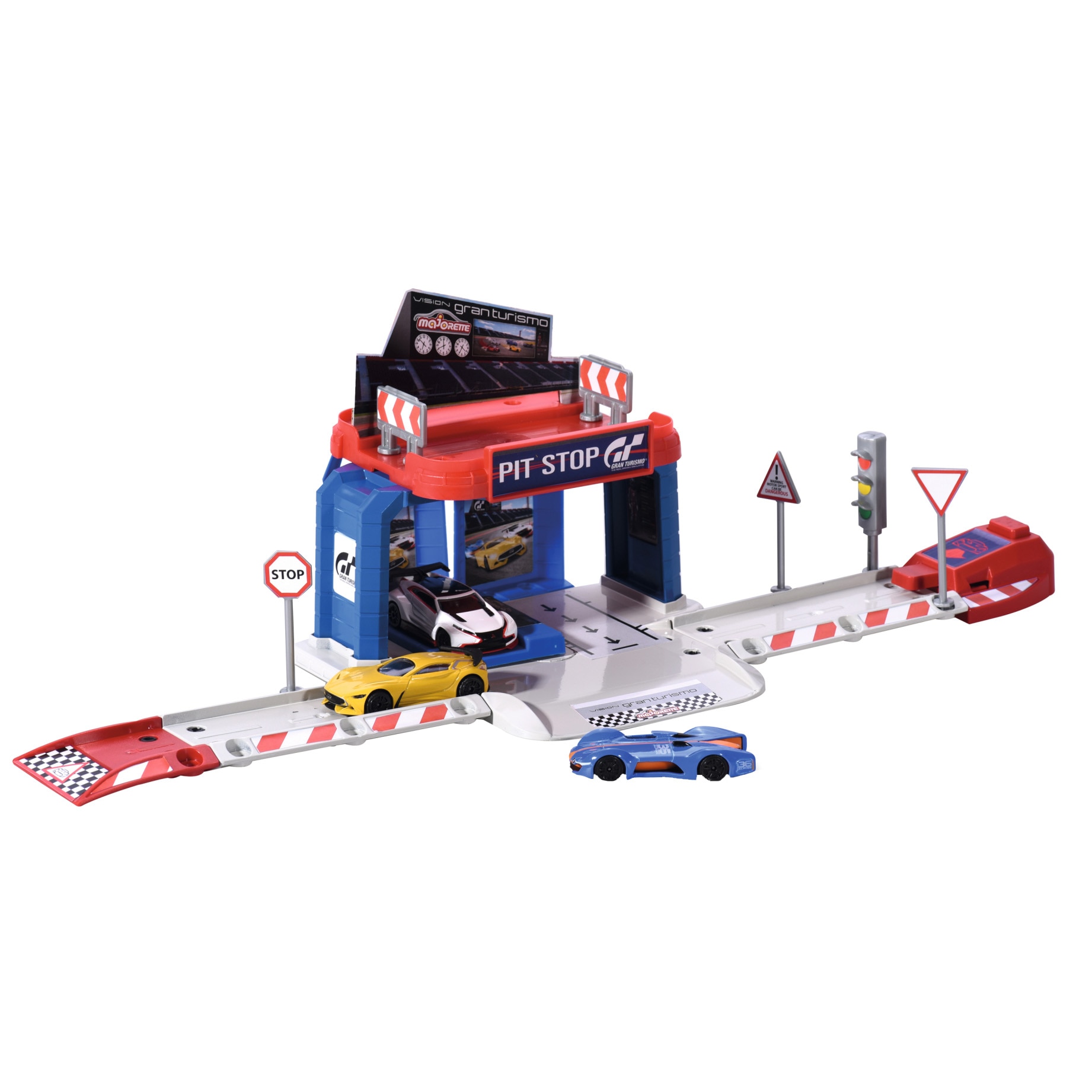 Set de joaca Majorette, Vision Gran Turismo Pit Stop cu 1 masinuta