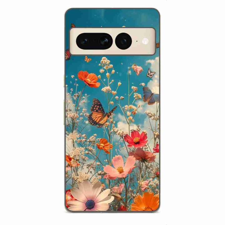 Husa compatibila cu Google Pixel 7 Pro Silicon Gel Tpu Model Flori si Fluturi