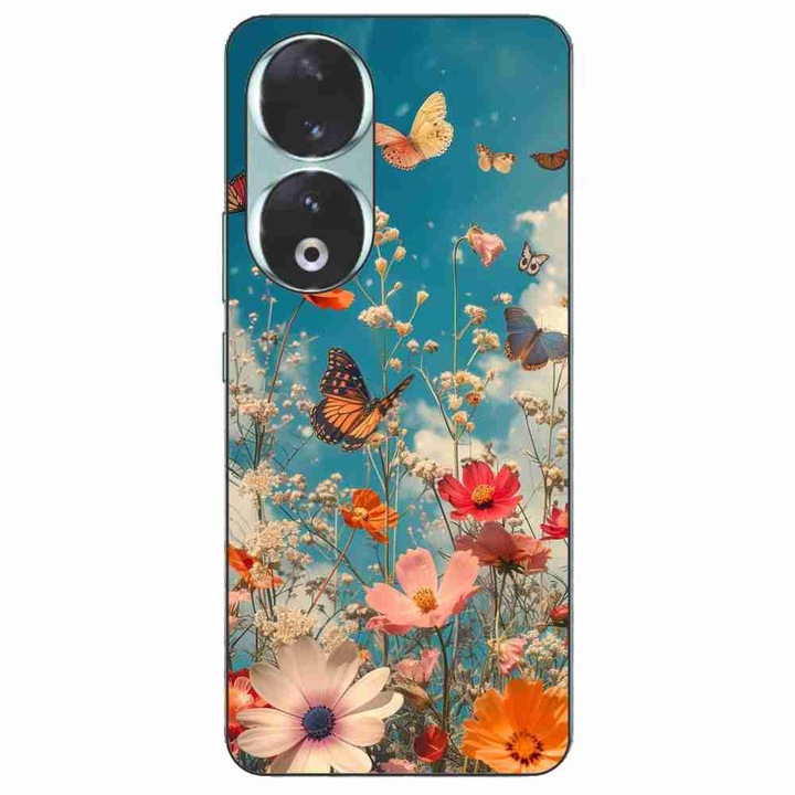 Husa compatibila cu Honor 90 5G Silicon Gel Tpu Model Flori si Fluturi