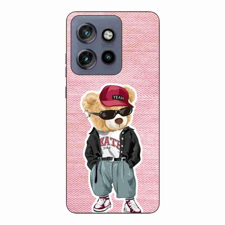 Husa compatibila cu Motorola Edge 50 Neo Silicon Gel Tpu Model Pink Jeans Bear