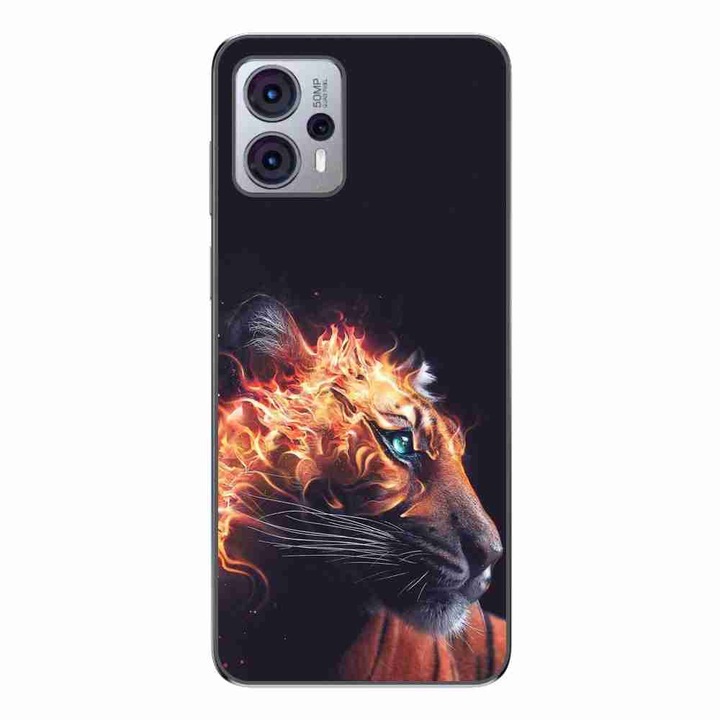 Кейс, съвместим с Motorola Moto G23 Silicon Gel Tpu Model Flameborn Tiger