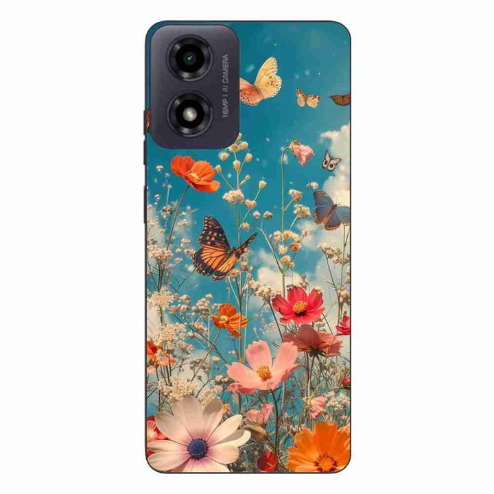 Калъф, съвместим с Motorola Moto G24 Silicone Gel Tpu Pattern Flowers and Butterflies