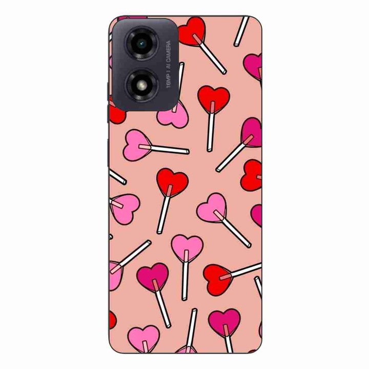 Калъф, съвместим с Motorola Moto G24 Silicone Gel Tpu Pattern Valentines Heart Lolipops