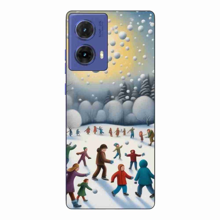 Калъф, съвместим с Motorola Moto G85 Silicone Gel Tpu Pattern Children Playing in Winter