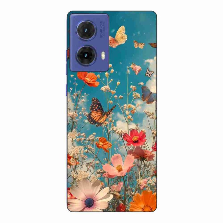 Калъф, съвместим с Motorola Moto G85 Silicone Gel Tpu Pattern Flowers and Butterflies