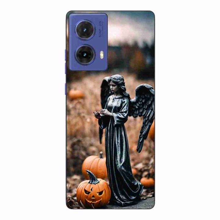 Калъф, съвместим с Motorola Moto G85 Silicone Gel Tpu Pattern Halloween Pumpkin Angel