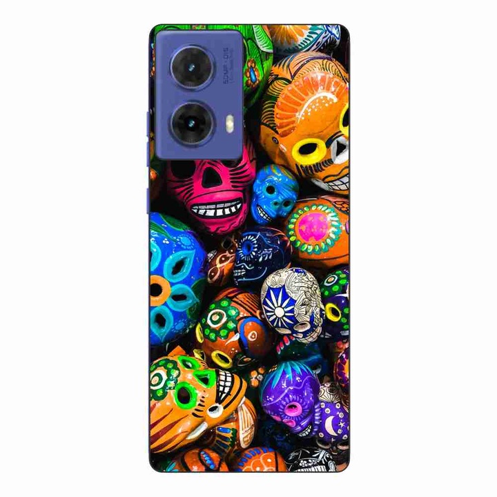 Калъф, съвместим с Motorola Moto G85 Silicone Gel Tpu Pattern Halloween Colorful Skulls