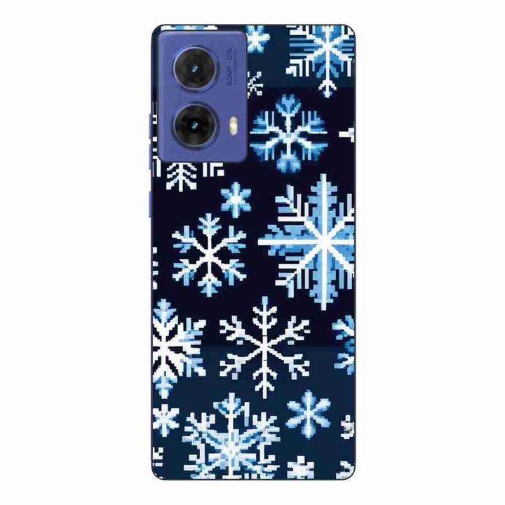 Калъф, съвместим с Motorola Moto G85 Silicone Gel Tpu Pattern Pixel Art Snowflakes