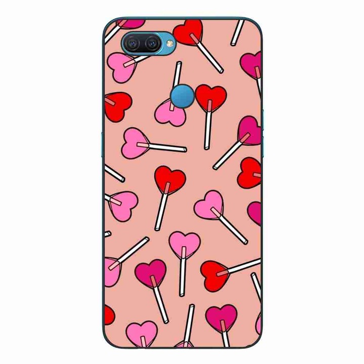 Калъф, съвместим с Oppo A12 Silicone Gel Tpu Pattern Valentines Heart Lolipops
