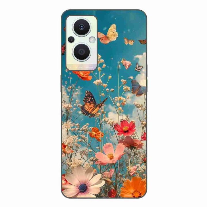Husa compatibila cu Oppo Reno7 Lite Silicon Gel Tpu Model Flori si Fluturi