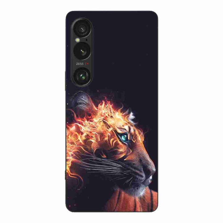 Кейс, съвместим с Sony Xperia 1 VI Silicon Gel Tpu Модел Flameborn Tiger