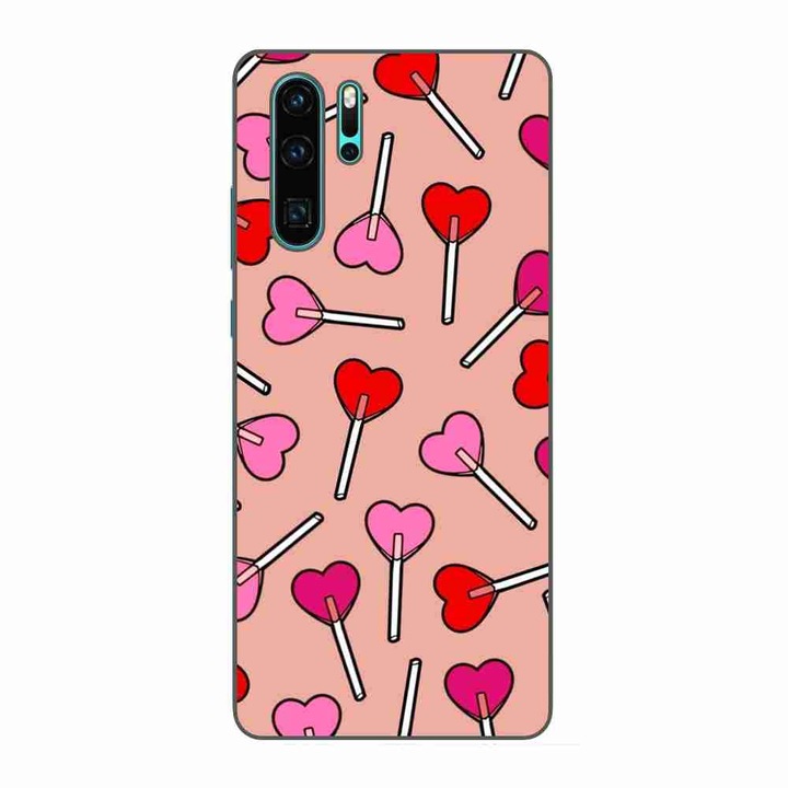 Калъф, съвместим с Huawei P30 Pro Silicone Gel Tpu Pattern Valentines Heart Lolipops