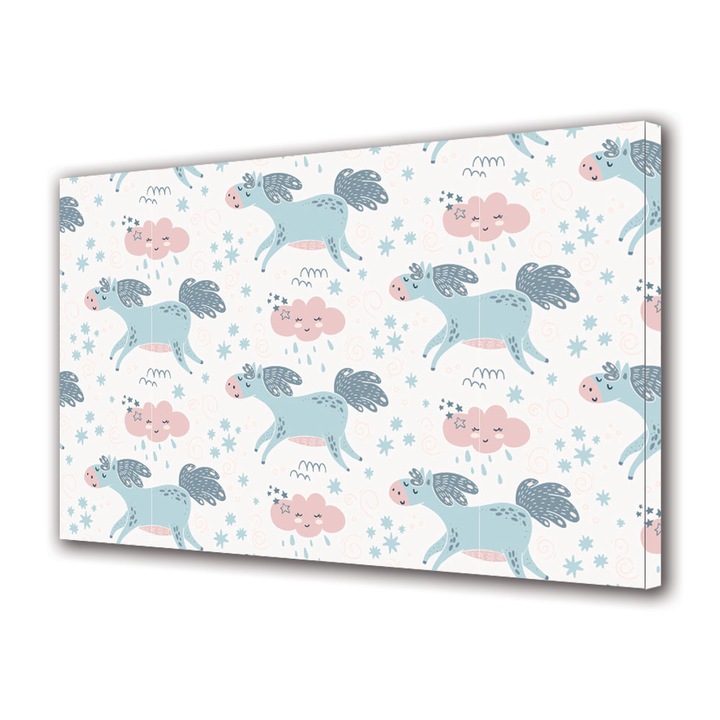 Tablou Canvas LED cu Intrerupator, Luminos in Intuneric, Premium Art Factory TrueColor Colectia Pattern Cal albastru printre nori, Decoratiuni Moderne pentru Casa, 60 x 90 cm